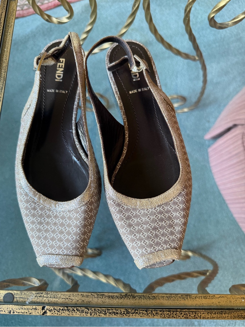 Fendi Beige Monogram Slingback Ballet Flats
